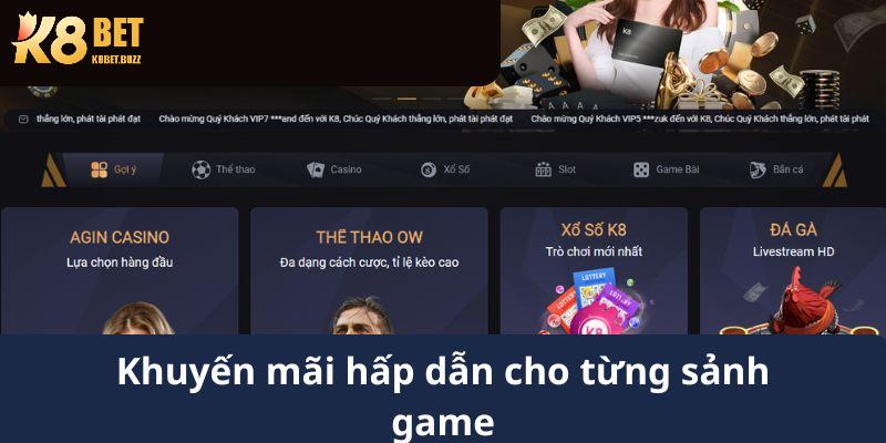 Các ưu đãi dành cho từng sảnh chơi cực hấp dẫn